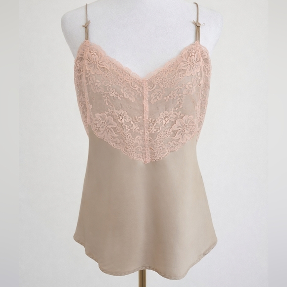 GAP Body 100% Silk Lace Cami | Blush Nude Y2K Coquette Slip Top M - Picture 2 of 7